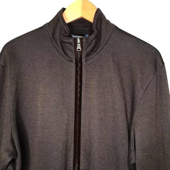 Hugo Boss Cannobio Cotton Full Zip Sweater Jacket Mock Neck Brown Herringbone XL - Picture 2 of 15